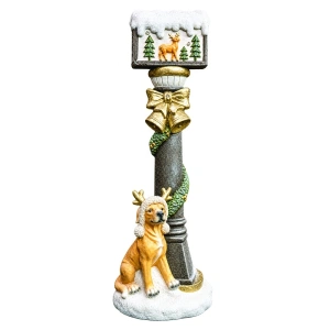 Felinar înalt decorativ cu catel și detalii aurii, din ceramica, Dimensiuni: 35*29.5*101 cm, Cod: OLD-426