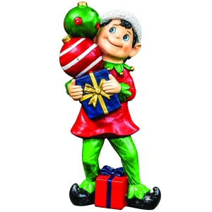 Figurină decorativă de Crăciun – personaj festiv cu cadou , din ceramica, Dimensiuni: 31 × 20 × 74 cm, Cod: OLD 406