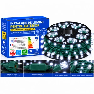 Instalație LED pe fir – 480 LED-uri – 50 m – cablu verde – alb cu flash alb – OLD-333 W - Img 2