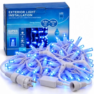 Instalație perdea LED 4 × 3 m – 800 LED – albastru/FLASH, fir alb, OLD-359-B - Img 3