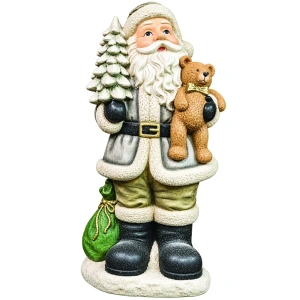 Moș Crăciun decorativ în ținută alb-argintie, din ceramica, Dimensiuni: 45*36*90 cm, Cod: OLD-414