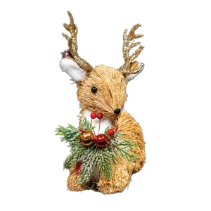 Ren decorativ de Crăciun, rustic, cu accente aurii și decor festiv, dimensiuni: 11 × 22 × 26 cm – DE-124