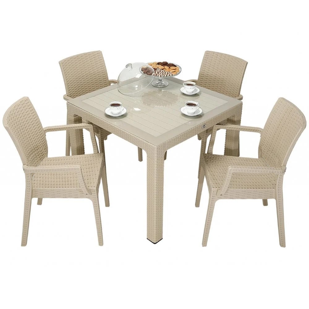 Set mobilier gradina - terasa, masa cu geam 90x90cm si 4 scaune ratan ...