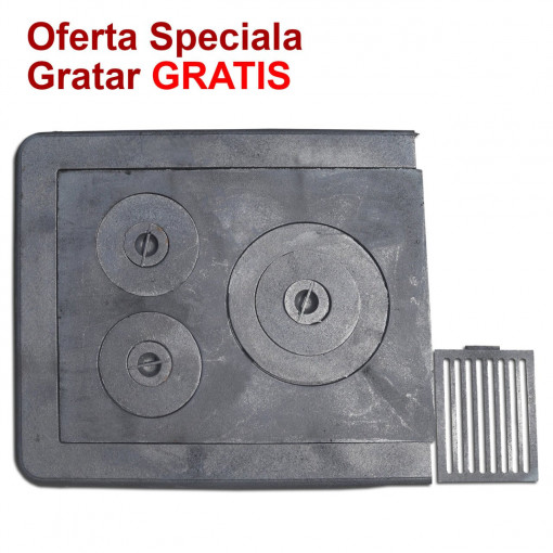 Plita din Fonta pentru Sobe cu Rama 610x530 mm si 3 ochiuri + Gratar GRATIS