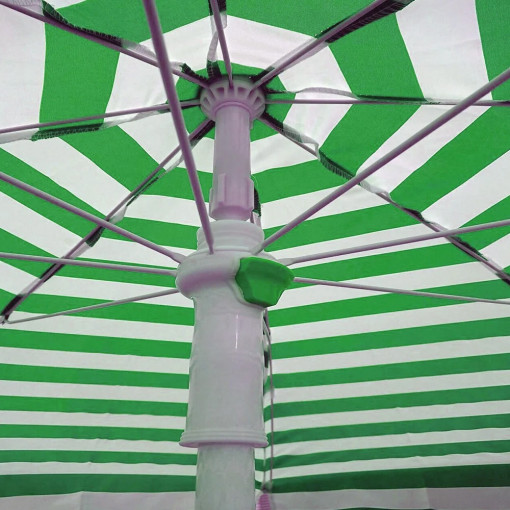 Umbrela de soare, verde cu alb, pentru plaja, gradina, piscina, terasa, cu protectie UV