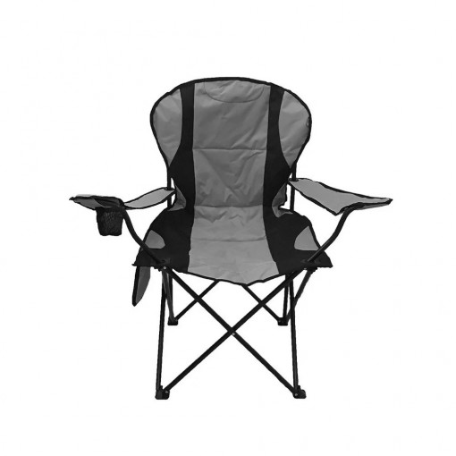 Scaun camping pliant cu brate, structura metalica, gri - negru, model XL