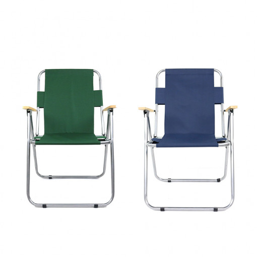 Set 2 scaune pliabil camping cu cotiere, albastru si verde