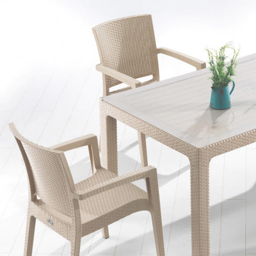 Set mobilier gradina - terasa, masa cu geam x cm x 6 scaune ratan, Elite, cappuccino