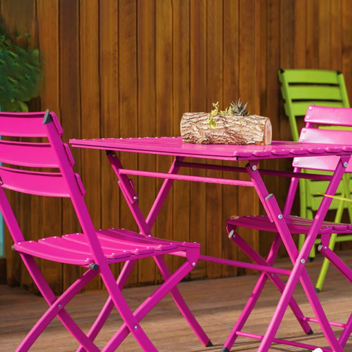 Set mobilier gradina - terasa Bistro cu 2 scaune + 1 masa, metal premium, Fuchsia