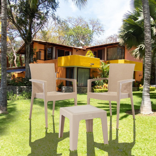 Set mobilier gradina - terasa, masuta cu 2 scaune ratan, Elit, cappuccino