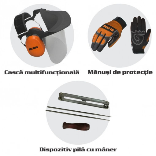 Kit Motoferastrau - casca multifunctionala, manusi, dispozitiv pila cu maner