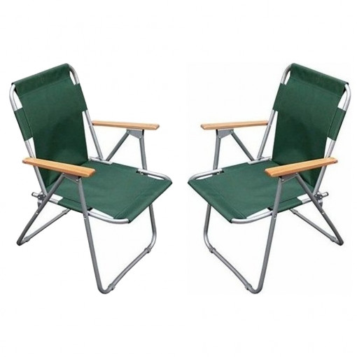 Set 2 scaune pliabil camping cu cotiere, verde