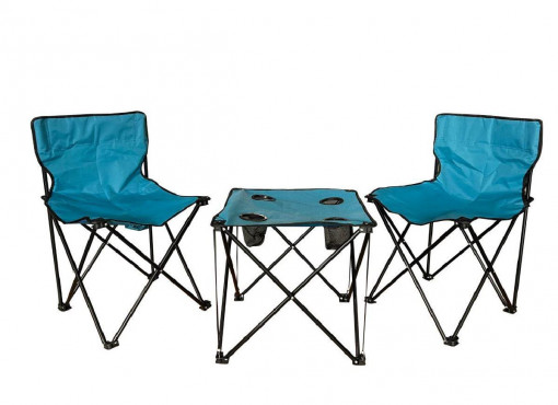 Set masa cu 2 scaune pliabile camping, albastru, Andras