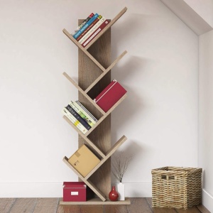 Biblioteca decorativa Hitt din pal cu 7 rafturi, stejar