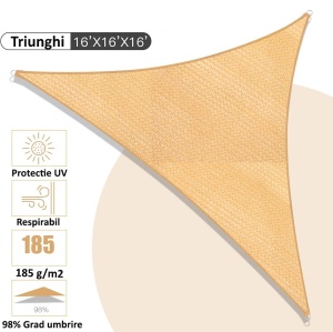 Copertina pentru soare, triunghiulara, cu agatatoare, 180g/mp, dimensiune 3x3x3 metri
