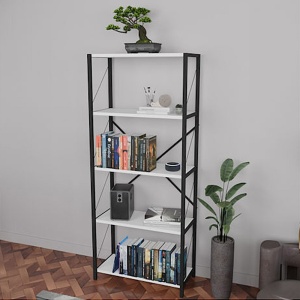 Etajera 5 polite, PAL si metal 180x88x34cm, culoare alb cu negru
