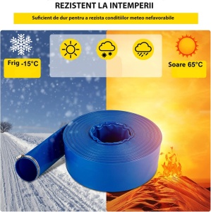 Furtun plat Pvc 50metri, 3 toli, refulare pompa, cu insertie panza, albastru