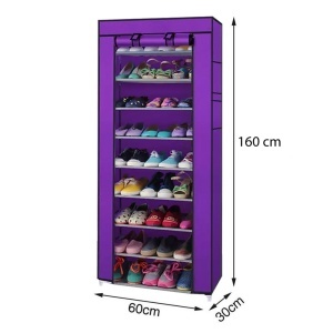 Pantofar dulap textil pentru incaltaminte cu 9 rafturi de depozitare, mov