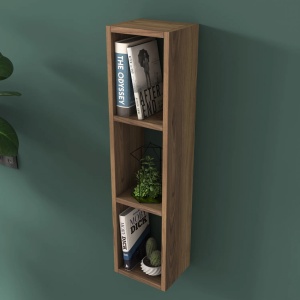 Raft de perete deschis, suspendat, cu 3 spatii de depozitare, nuc, 24.5x92x21cm, Savia