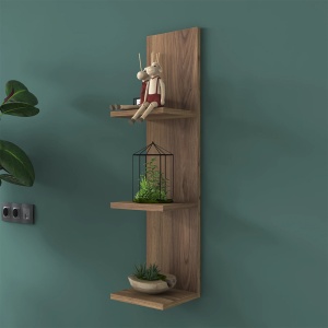 Raft de perete suspendat cu 3 polite, modern, nuc