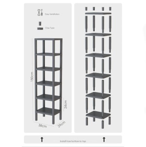 Raft organizator universal cu 6 etajere din plastic, maro, aspect lemn - Img 5