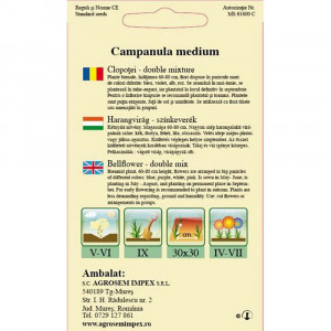 Seminte de Clopotei mix, plante bianuale cu flori albe, roz, albastre si mov, Agrosem, 0,2 g