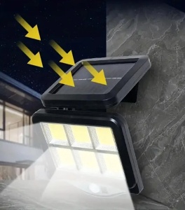 Set 3 lampi cu incarcare solara, cu senzori de lumina si miscare, 3 moduri functionare, telecomanda