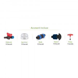 Set banda de picurare Powerdrip rola 200 ml, picurare din 20 in 20 cm, include 41 accesorii