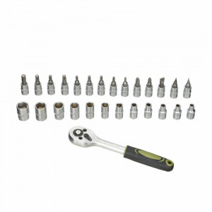 Set cheie cu clichet reversibila 1/4" HR set 27 piese