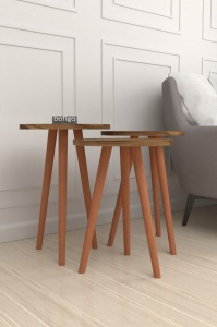 Set  de 3 masute din PAL cu textura lemn, Nest