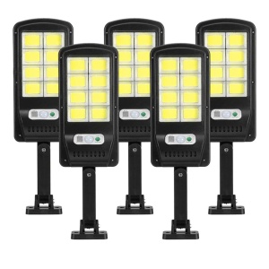 Set de 5 lampi solare de perete cu senzor de miscare, panou extern, 120 LED COB, 4 moduri