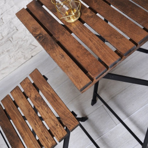 Set Mobilier Bistro 2 scaune + 1 Masa, Lemn Masiv, cu structura metal, Asos Home
