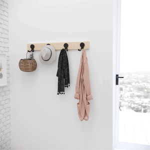 Cuier de perete hol cu 4 agatatori duble, lemn, stejar, bienWood
