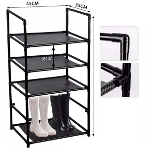 Pantofar cu 5 rafturi din otel galvanizat si textil, 45 x 30 x 91 cm, Asos, negru