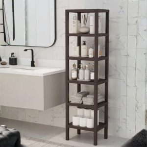 Raft organizator universal cu 6 etajere din plastic, maro, aspect lemn - Img 2