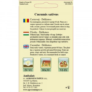 Seminte de castraveti cornichon Delikatess, soi semitimpuriu, fructe crocante, Agrosem, 1,5 g