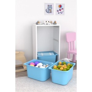 Dulap organizator din PAL cu 3 sertare de plastic, Bronz, alb cu albastru