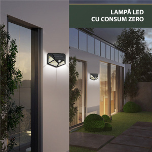 Lampa solara de perete cu 4 fete, senzor de miscare, 100 LED-uri