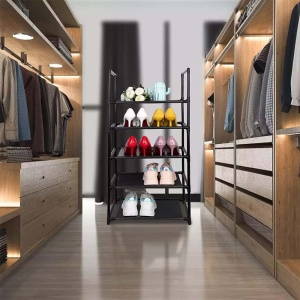 Pantofar cu 5 rafturi din otel galvanizat si textil, 45 x 30 x 91 cm, Asos, negru