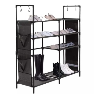 Etajera cu 6 rafturi din otel galvanizat si textil, 90 x 28 x 99 cm, Asos, negru