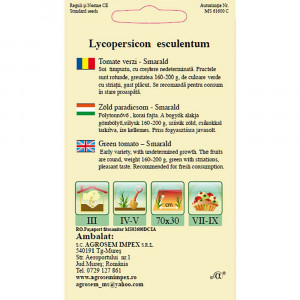 Seminte de tomate verzi timpurii, crestere nedeterminata, gust deosebit, Smarald, Agrosem, 0,3gr