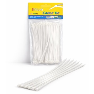 Set de coliere din plastic, albe, 3,6 x 200 mm, 100 bucati