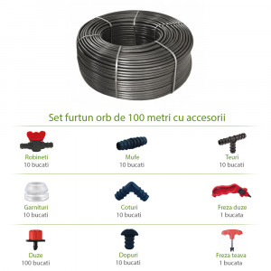 Set furtun orb irigatii prin picurare Ø16mm x 100 m, accesorii incluse - 162 bucati