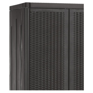 Dulap multifunctional pentru depozitare, aspect ratan, 3 rafturi si 2 usi, 65x45x88 cm, maro inchis