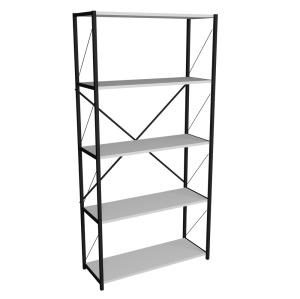 Etajera 5 polite, PAL si metal 180x88x34cm, culoare alb cu negru