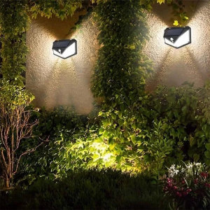 Lampa solara de perete cu 4 fete, senzor de miscare, 100 LED-uri
