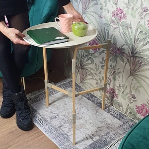 Masuta cafea Scandinavian, metal cu lemn, 46x49x52 cm