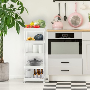 Organizator pe roti cu 5 rafturi, Asos, alb
