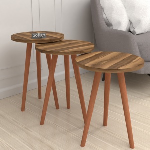 Set  de 3 masute din PAL cu textura lemn, Nest