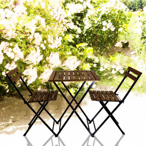 Set Mobilier Bistro 2 scaune + 1 Masa, Lemn Masiv, cu structura metal, Asos Home